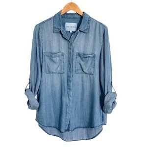 Lola River Anthropologie Stella Chambray Button-Down Shirt Tencel Roll-Tab Small